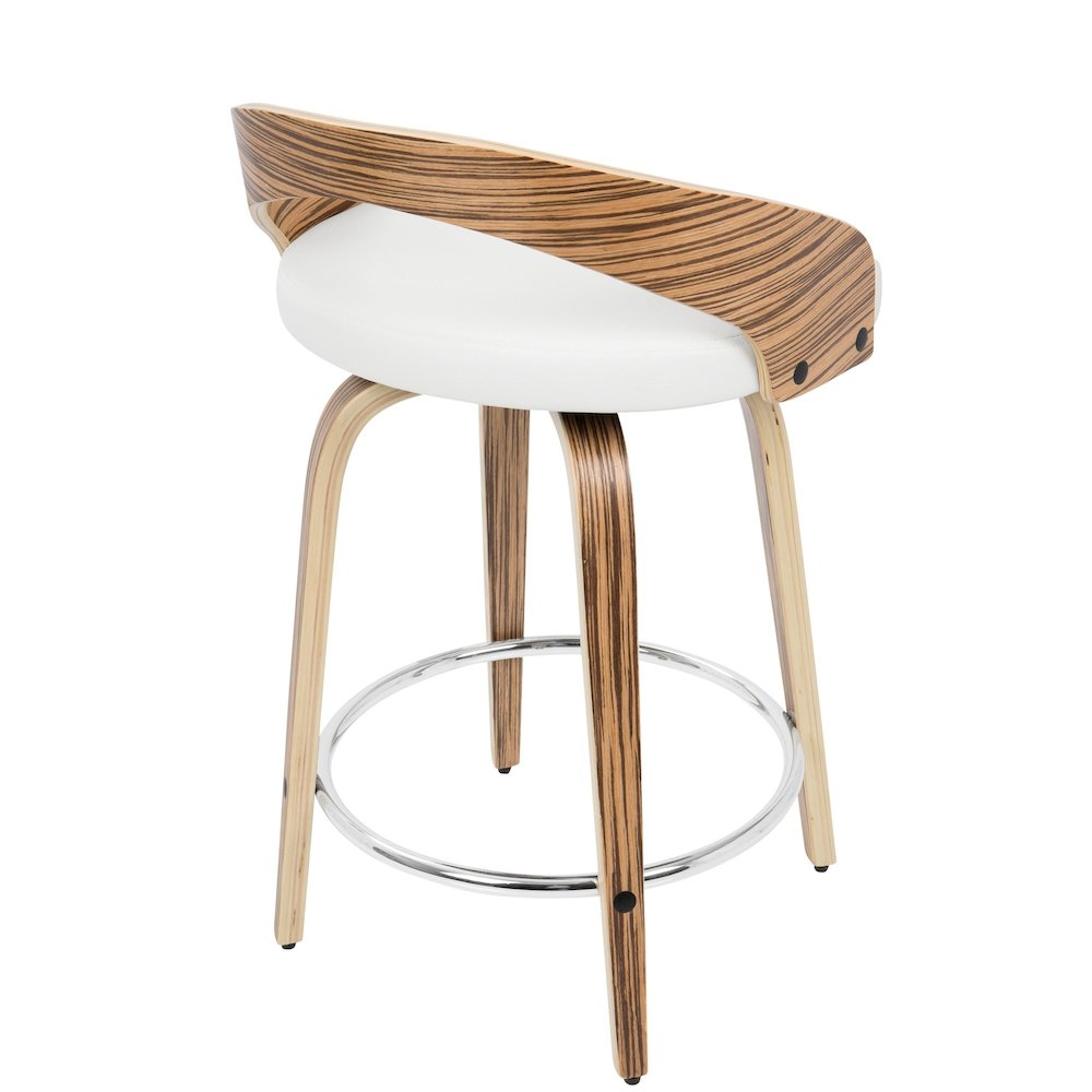 Zebra Wood, White PU, Chrome Grotto 25" Counter Stool - Set of 2. Picture 5