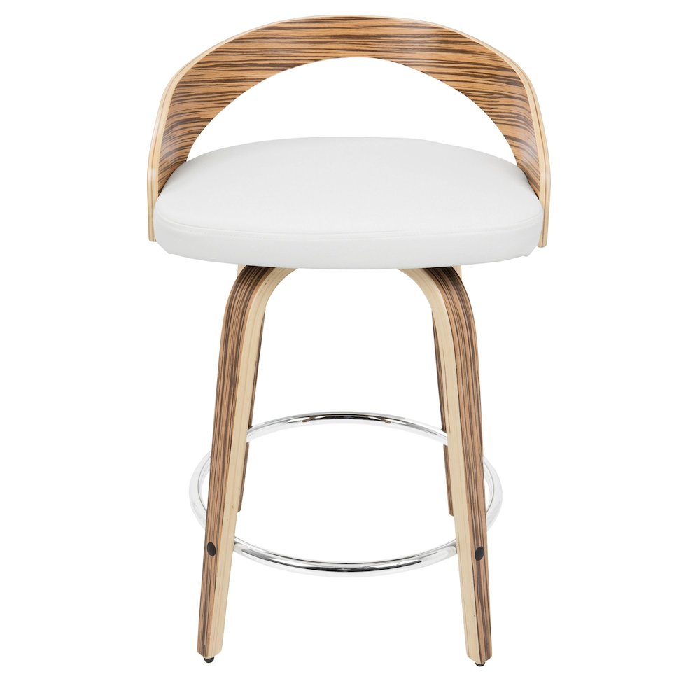 Zebra Wood, White PU, Chrome Grotto 25" Counter Stool - Set of 2. Picture 7