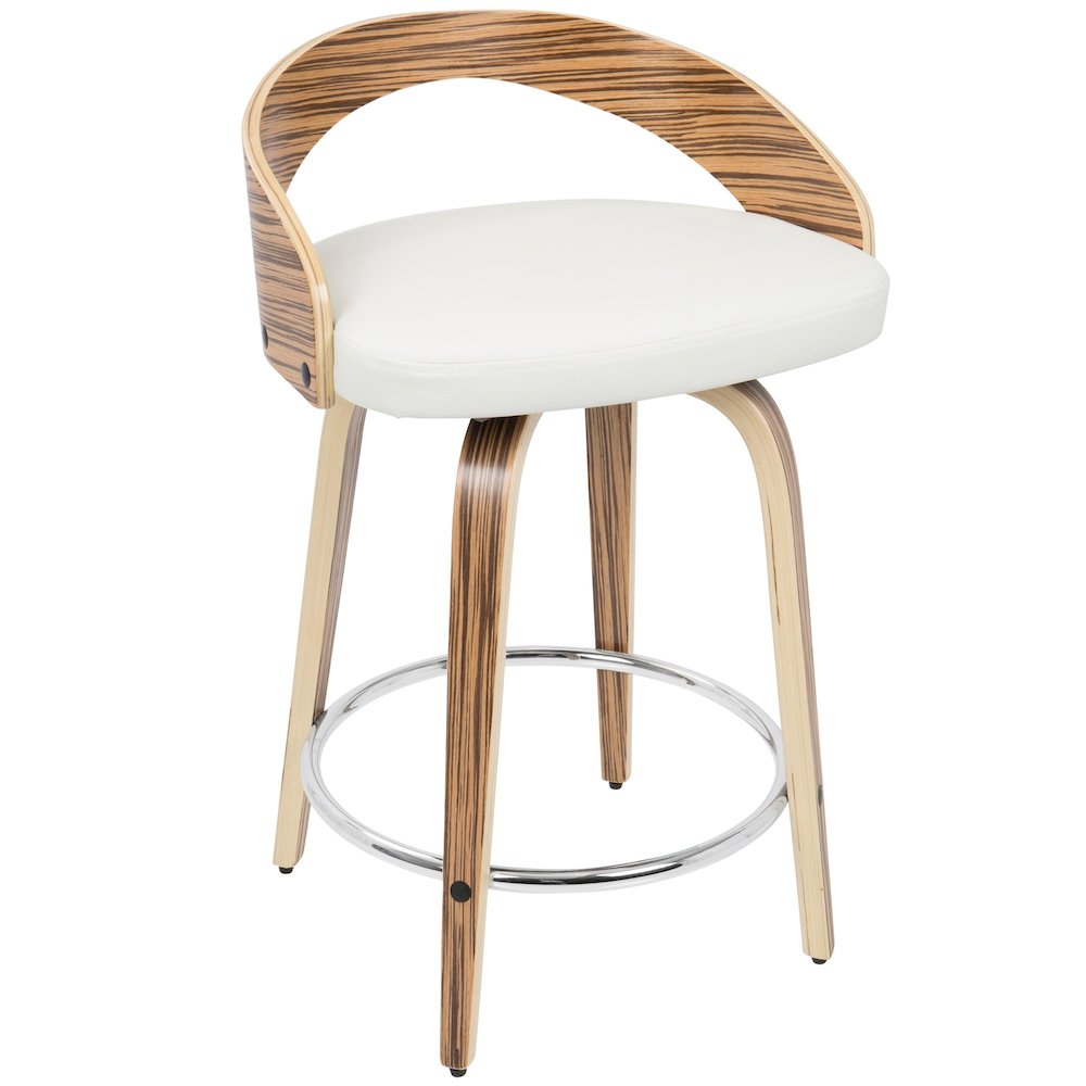 Zebra Wood, White PU, Chrome Grotto 25" Counter Stool - Set of 2. Picture 3