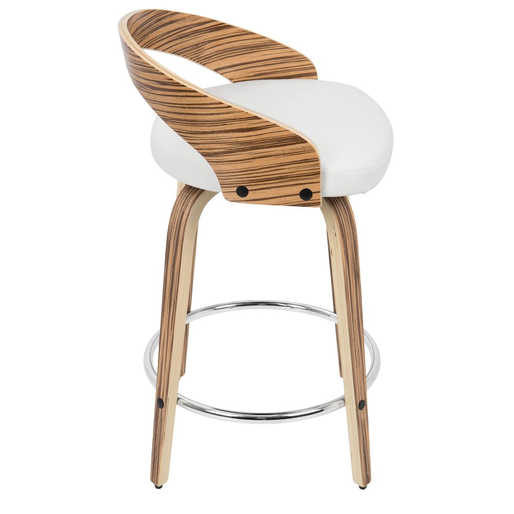Zebra Wood, White PU, Chrome Grotto 25" Counter Stool - Set of 2. Picture 4