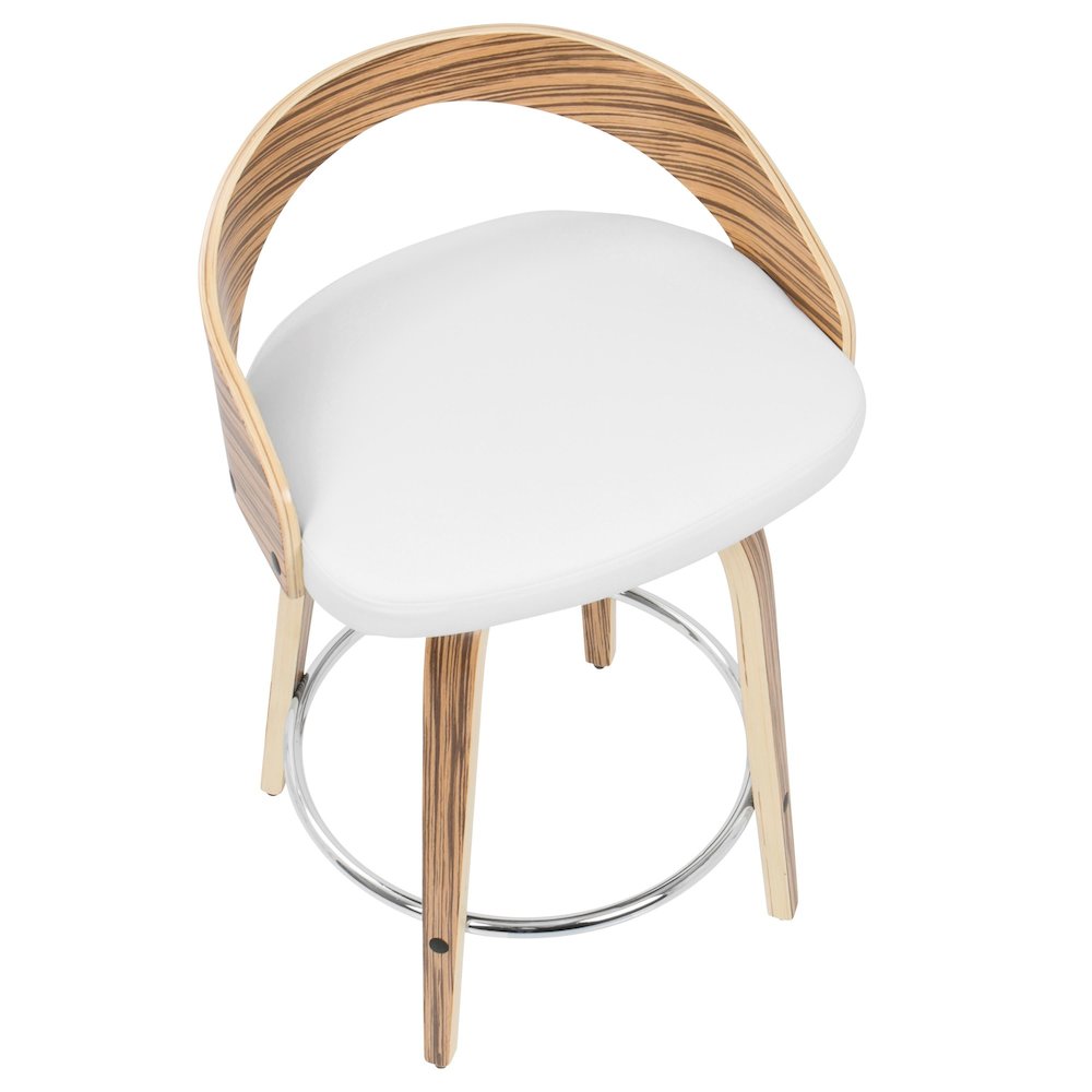 Zebra Wood, White PU, Chrome Grotto 25" Counter Stool - Set of 2. Picture 8