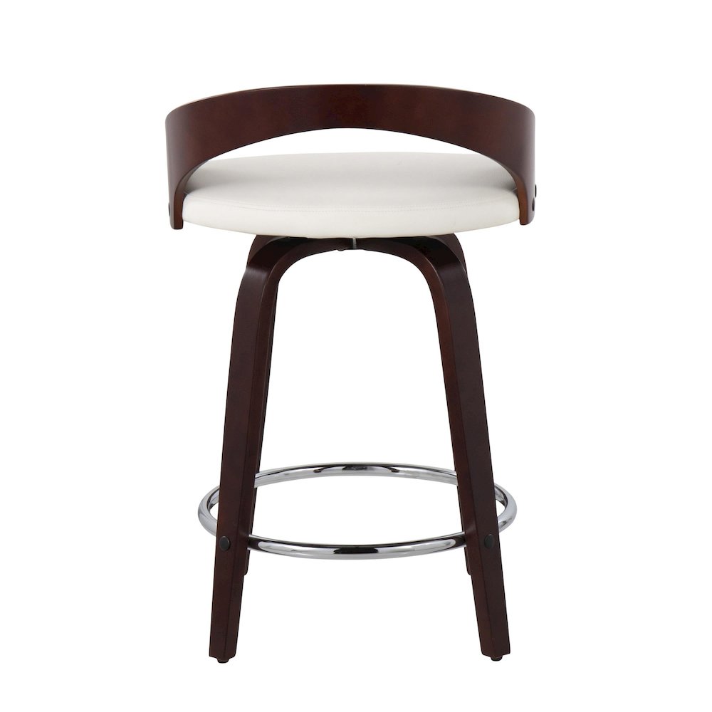 Cherry Wood, White PU, Chrome Grotto 25" Counter Stool - Set of 2. Picture 5