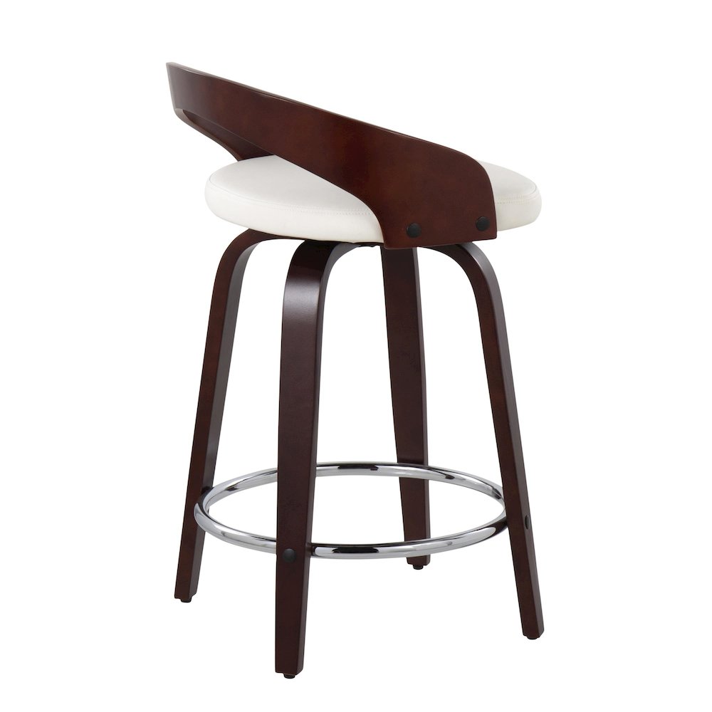 Cherry Wood, White PU, Chrome Grotto 25" Counter Stool - Set of 2. Picture 4
