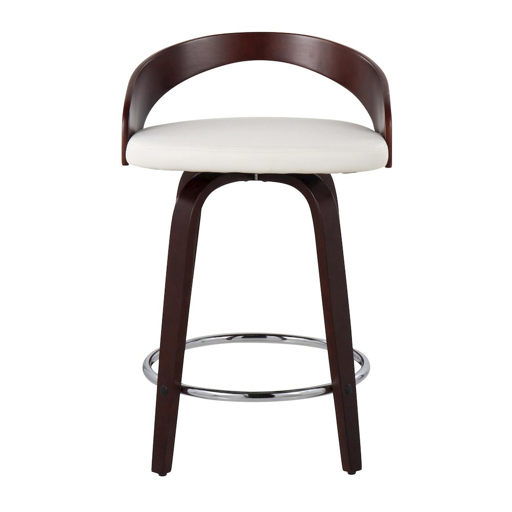 Cherry Wood, White PU, Chrome Grotto 25" Counter Stool - Set of 2. Picture 6