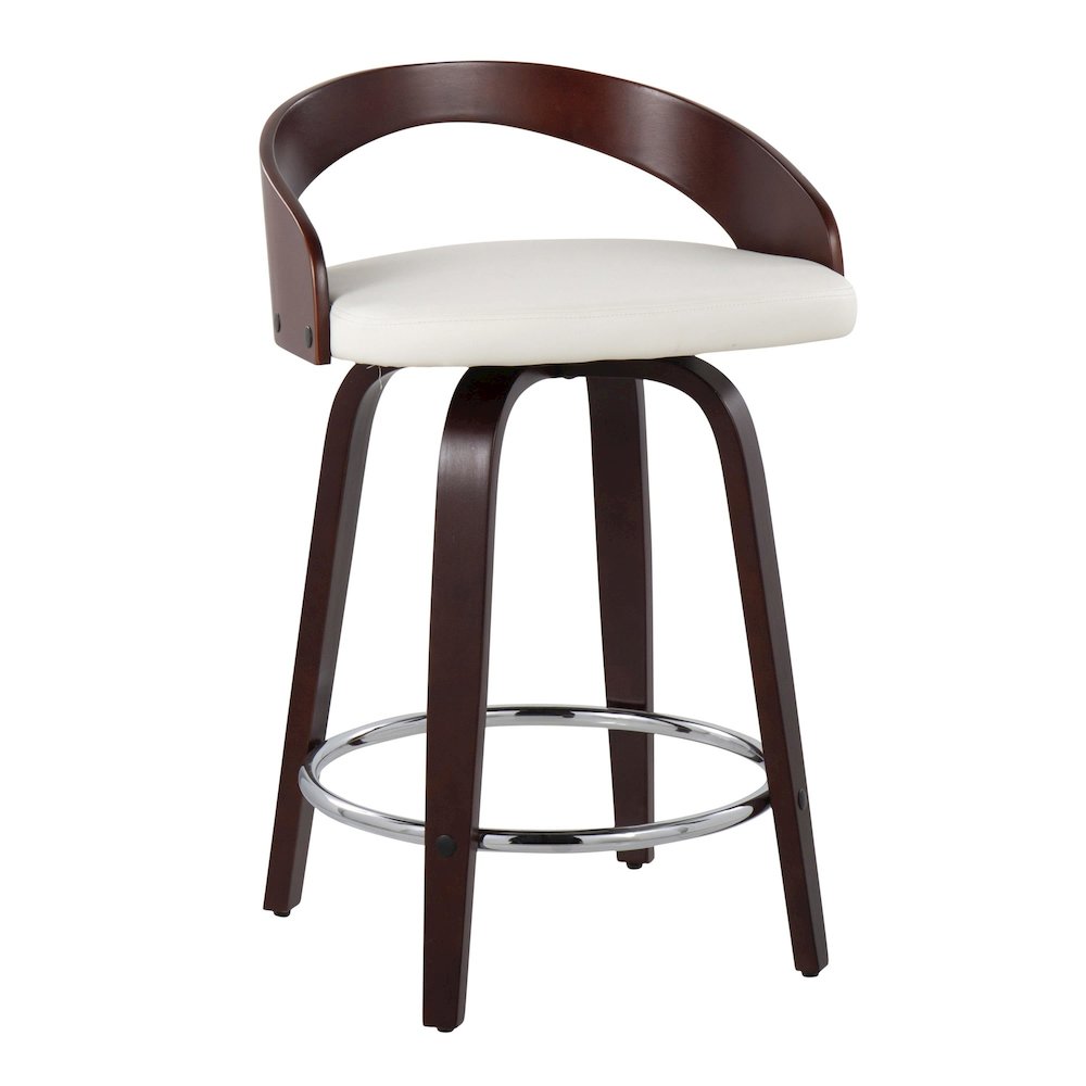 Cherry Wood, White PU, Chrome Grotto 25" Counter Stool - Set of 2. Picture 2