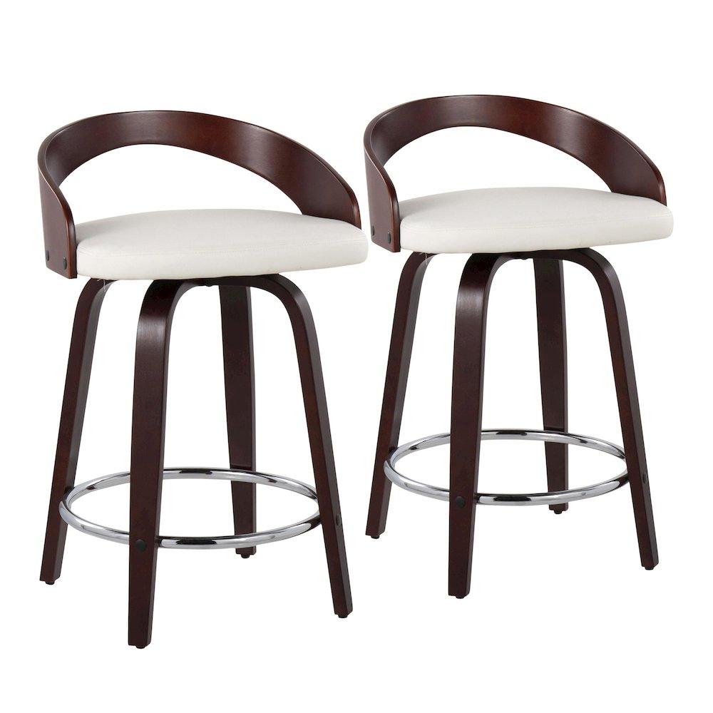 Cherry Wood, White PU, Chrome Grotto 25" Counter Stool - Set of 2. Picture 1