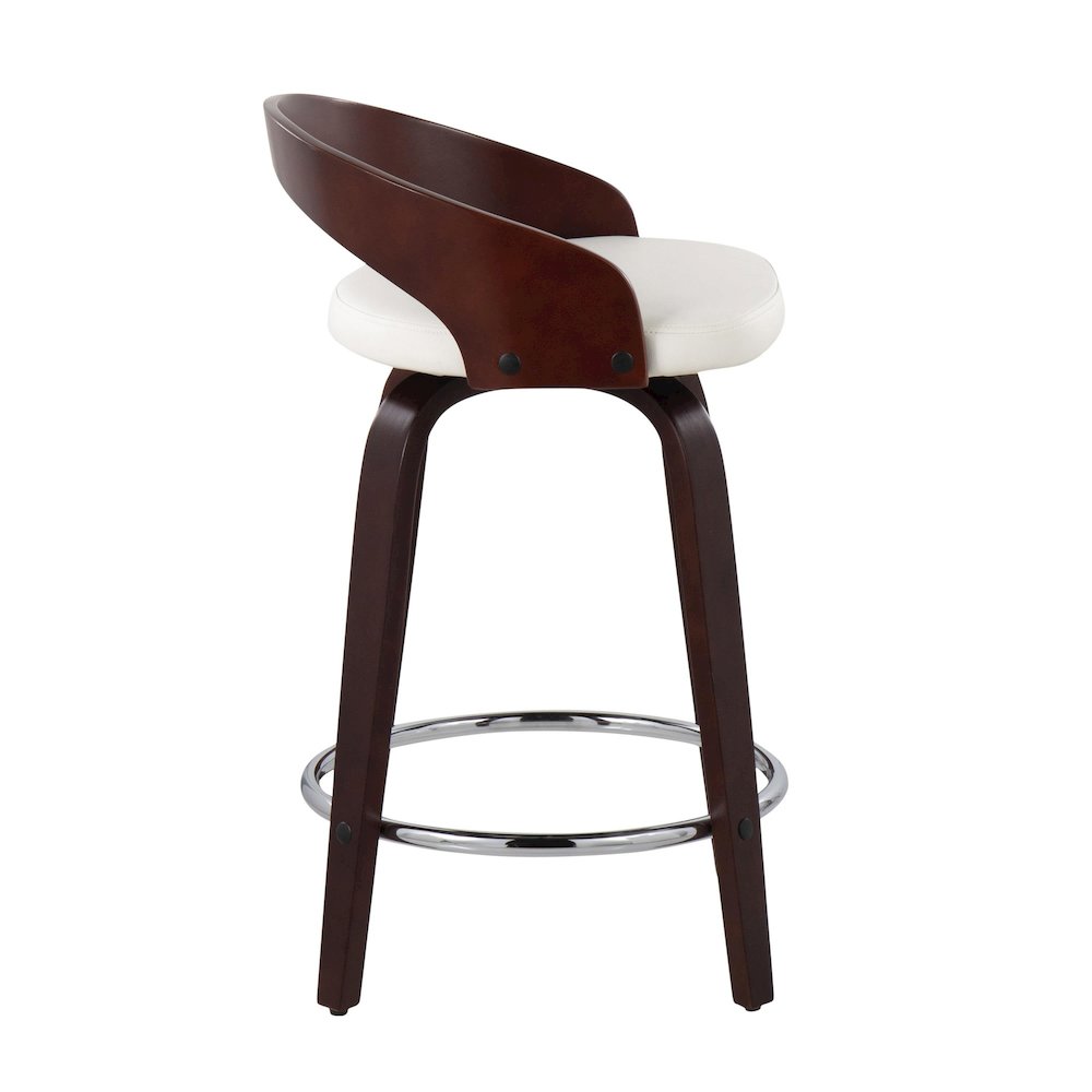 Cherry Wood, White PU, Chrome Grotto 25" Counter Stool - Set of 2. Picture 3