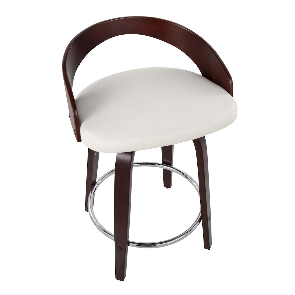 Cherry Wood, White PU, Chrome Grotto 25" Counter Stool - Set of 2. Picture 7