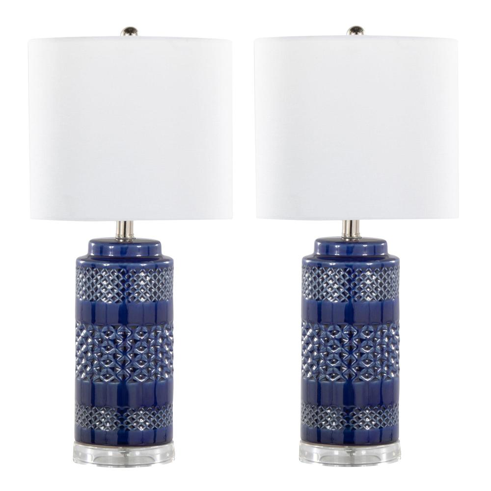 Blue Casa 21" Ceramic Table Lamp - Set of 2. Picture 1