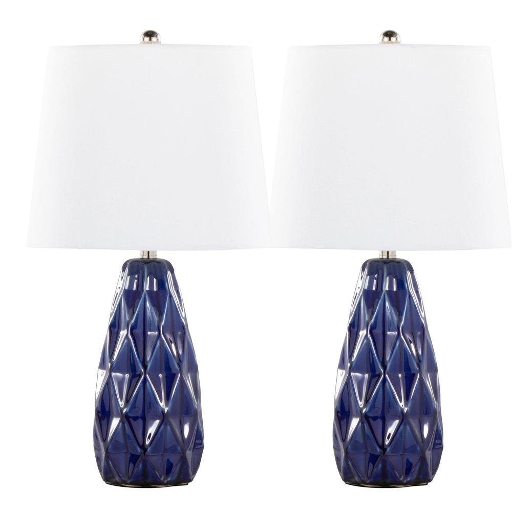 Blue Hex 20" Ceramic Accent Lamp - Set of 2. Picture 1