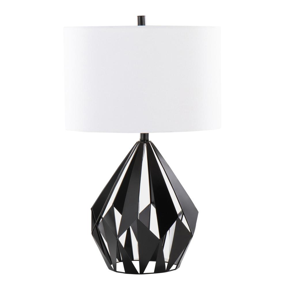 Matte Black Metal, White Linen Geome Tri 28" Metal Table Lamp - Set of 2. Picture 3