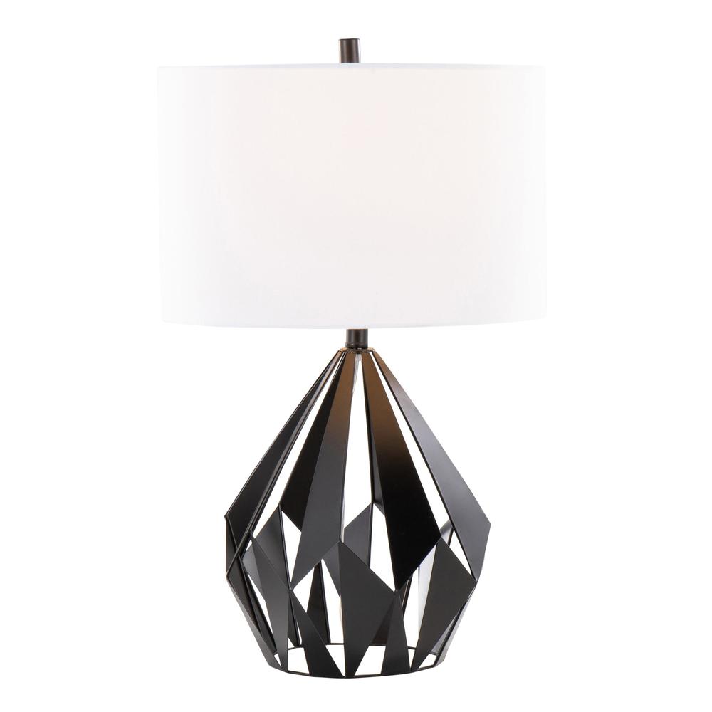 Matte Black Metal, White Linen Geome Tri 28" Metal Table Lamp - Set of 2. Picture 2