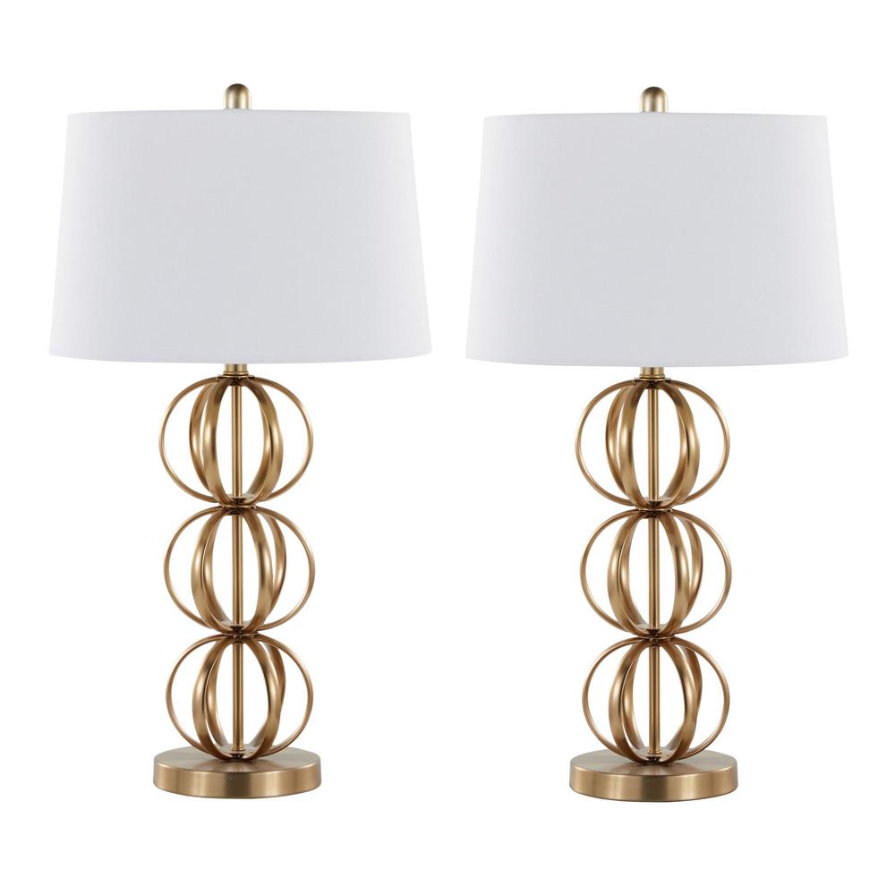 Gold Metal, White Linen Linx 29" Metal Table Lamp - Set of 2. Picture 1