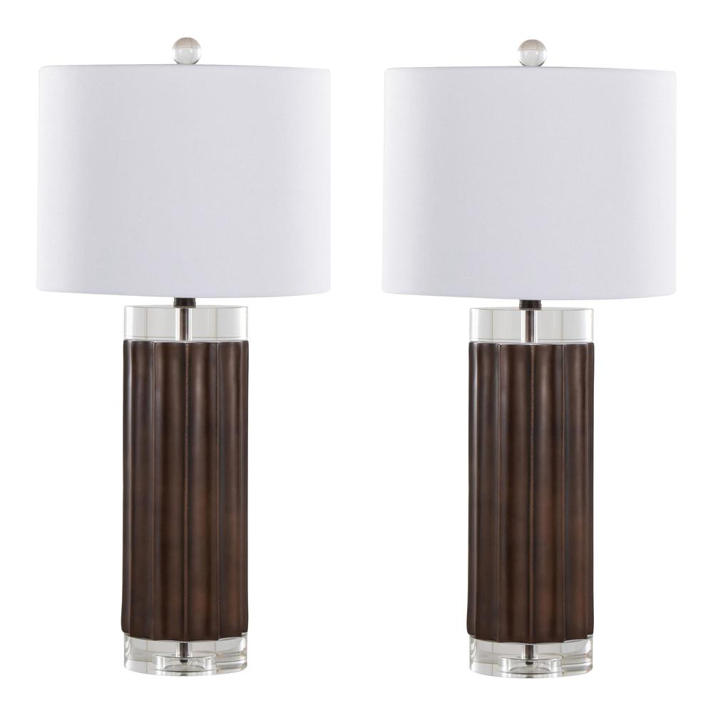Brown Cylinder Fluted 29.25" Polyresin Table Lamp - Set of 2. Picture 1