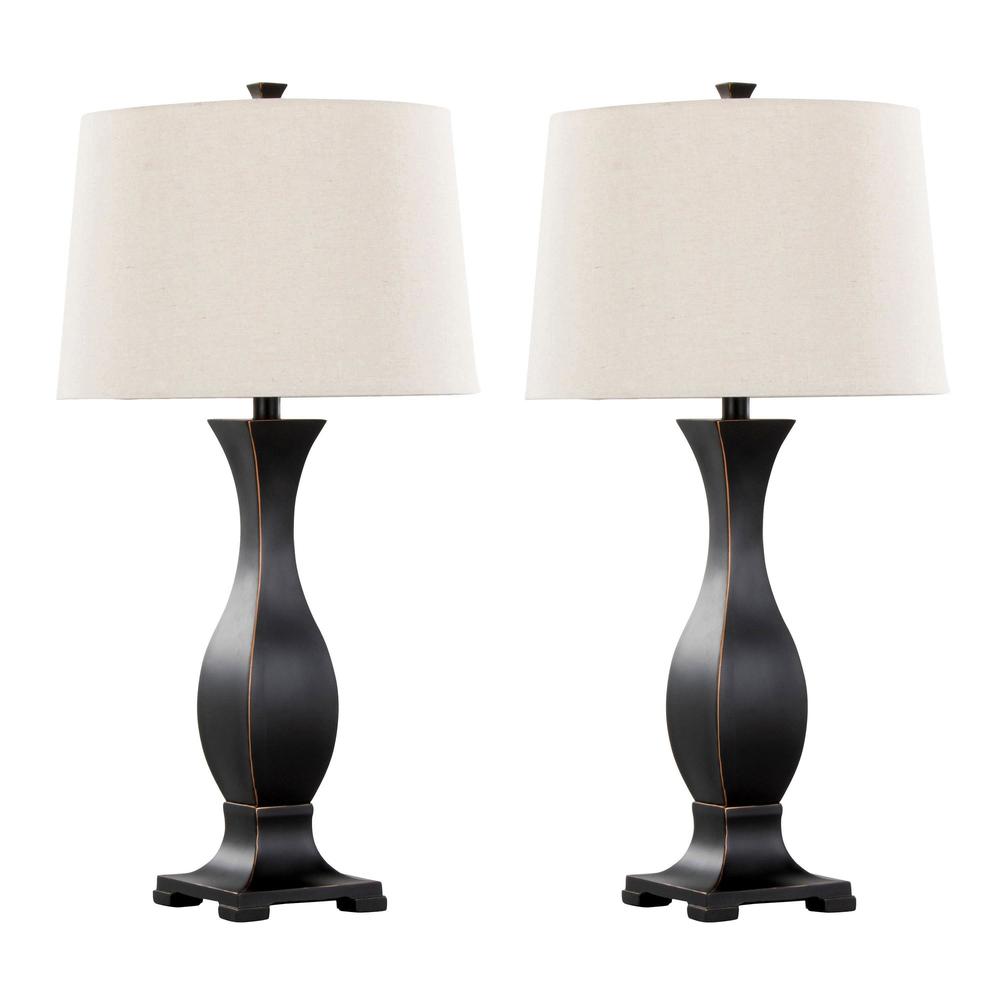 Oil Rubbed Bronze Polyresin, Oat Linen Riley 29" Polyresin Table Lamp - Set of 2. Picture 1