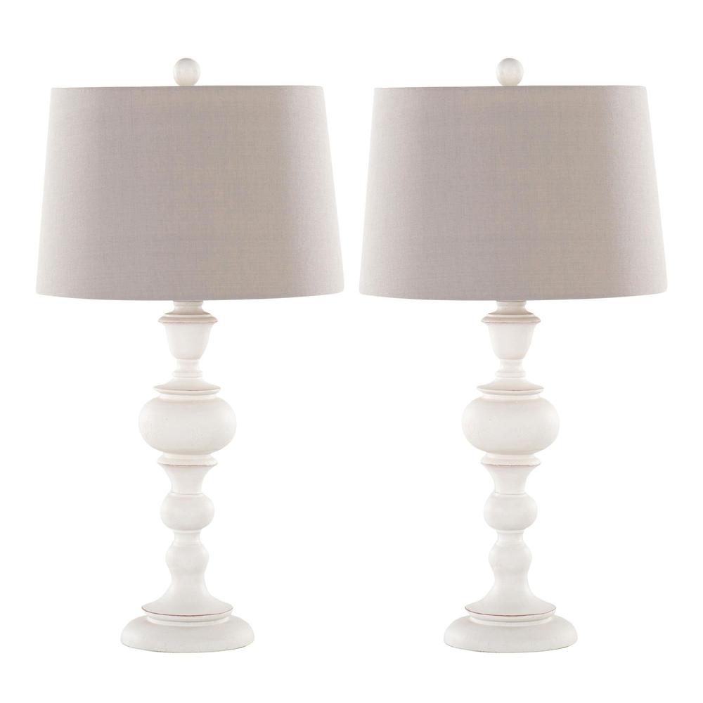 Distressed Off-white, Soft Grey Linen Morocco 30" Poly Table Lamp - Set of 2. Picture 1