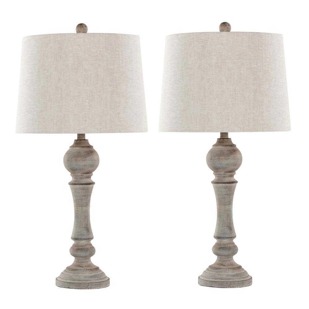 Reclaimed Grey Polyresin, Oat Linen Winston 32" Poly Table Lamp - Set of 2. Picture 1