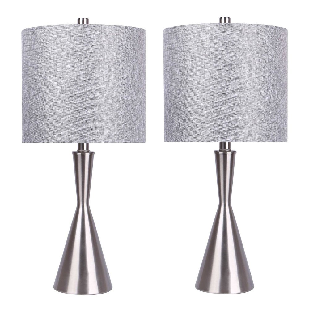 Brushed Nickel, Grey Linen Gemma 23" Metal Table Lamp - Set of 2. Picture 1