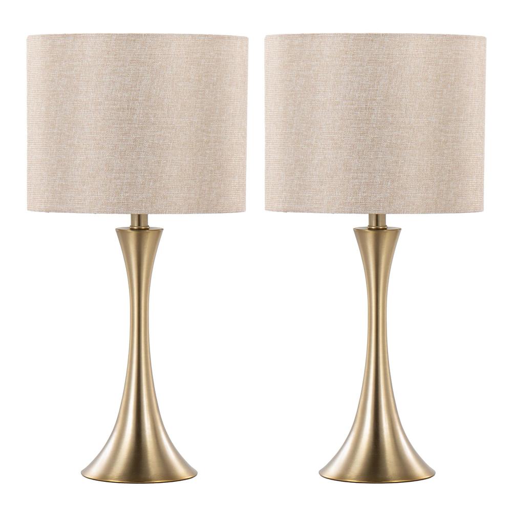 Gold Metal, Golden Metallic Linen Lenuxe 24" Metal Table Lamp - Set of 2. Picture 1