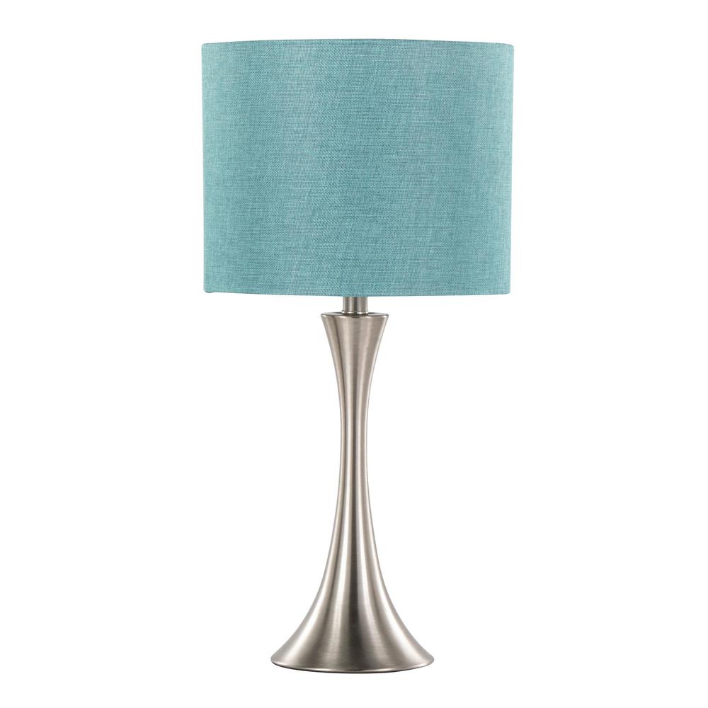 Brushed Nickel, Turquoise Linen Lenuxe 24" Metal Table Lamp - Set of 2. Picture 3