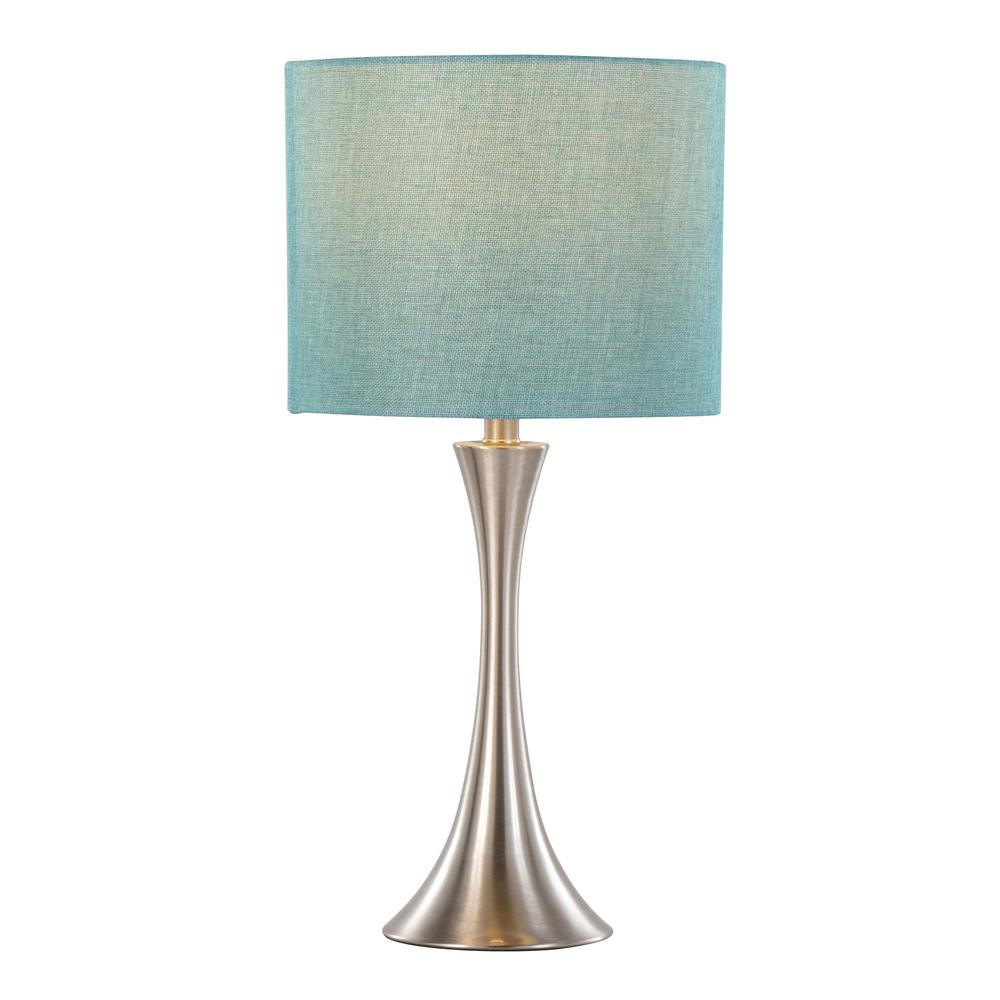 Brushed Nickel, Turquoise Linen Lenuxe 24" Metal Table Lamp - Set of 2. Picture 2