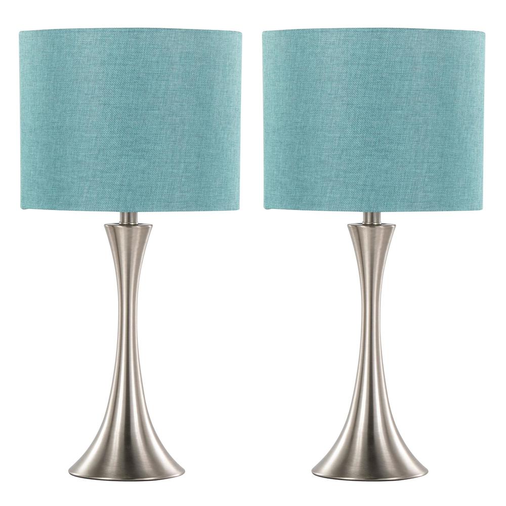 Brushed Nickel, Turquoise Linen Lenuxe 24" Metal Table Lamp - Set of 2. Picture 1