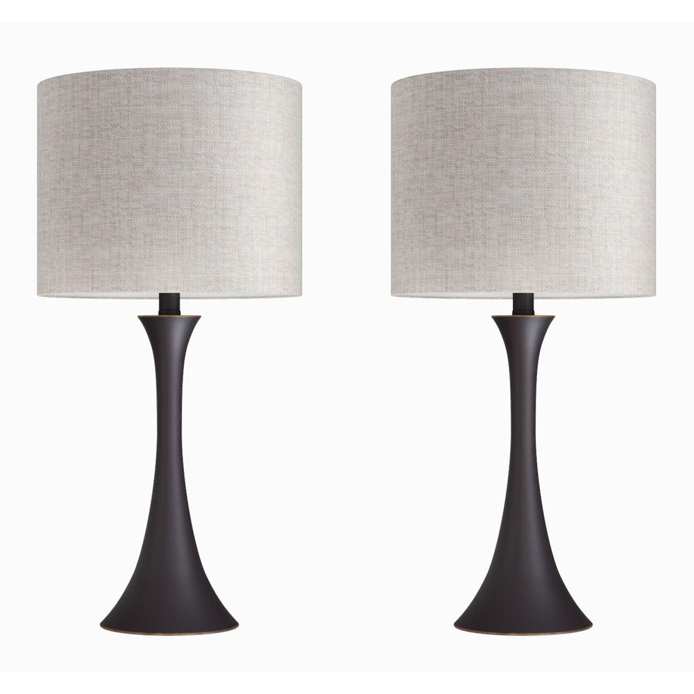Oil Rubbed Bronze, Natural Linen Lenuxe 24" Metal Table Lamp - Set of 2. Picture 1