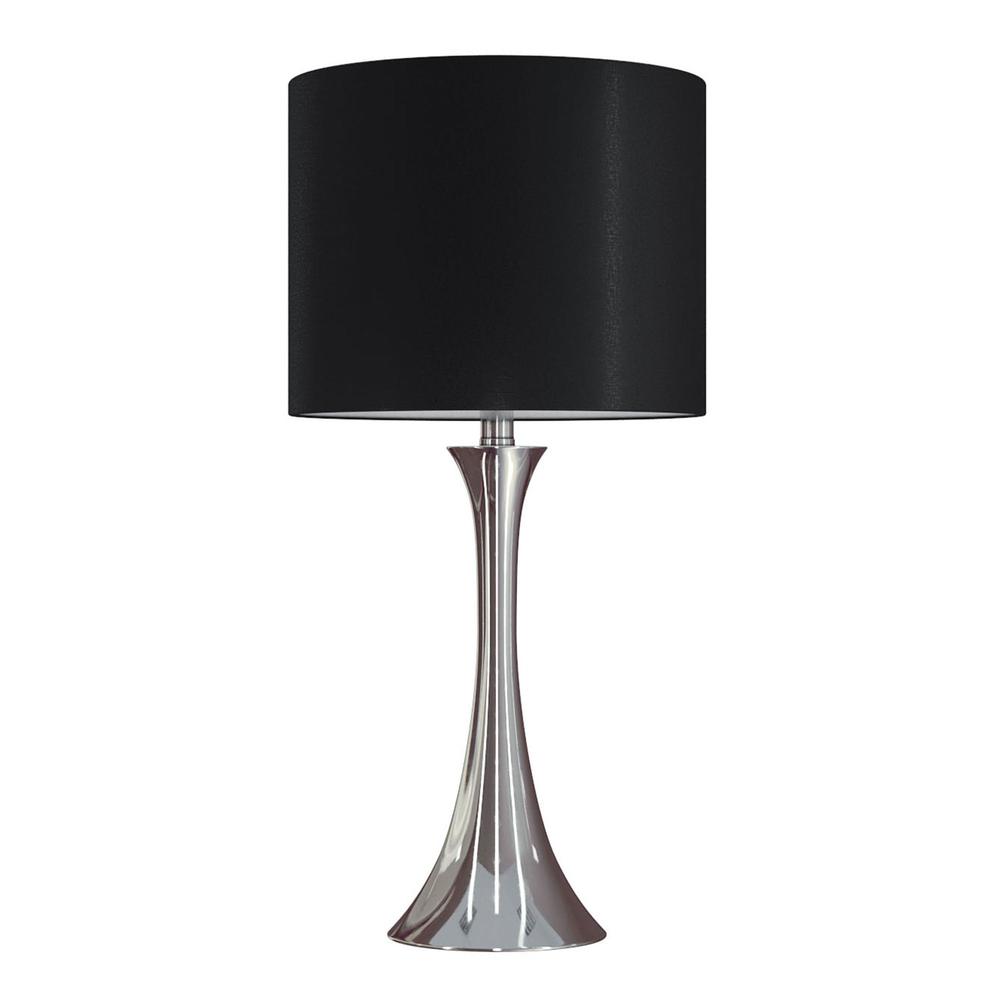Polished Nickel, Black Silk Lenuxe 24" Metal Table Lamp - Set of 2. Picture 3
