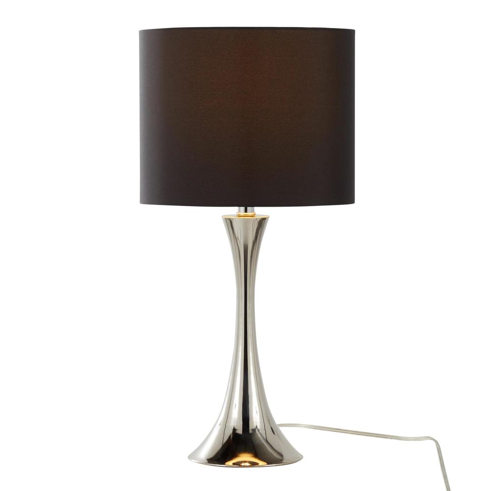 Polished Nickel, Black Silk Lenuxe 24" Metal Table Lamp - Set of 2. Picture 2