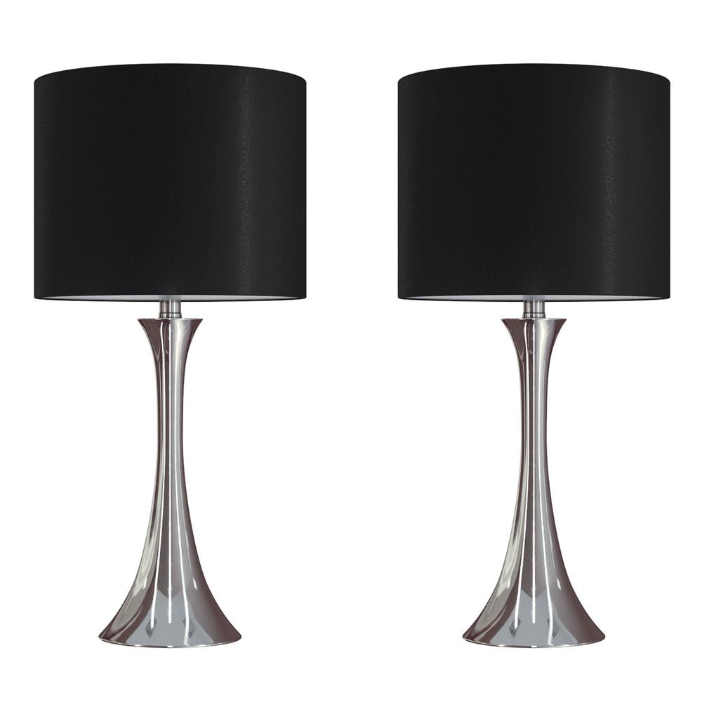 Polished Nickel, Black Silk Lenuxe 24" Metal Table Lamp - Set of 2. Picture 1