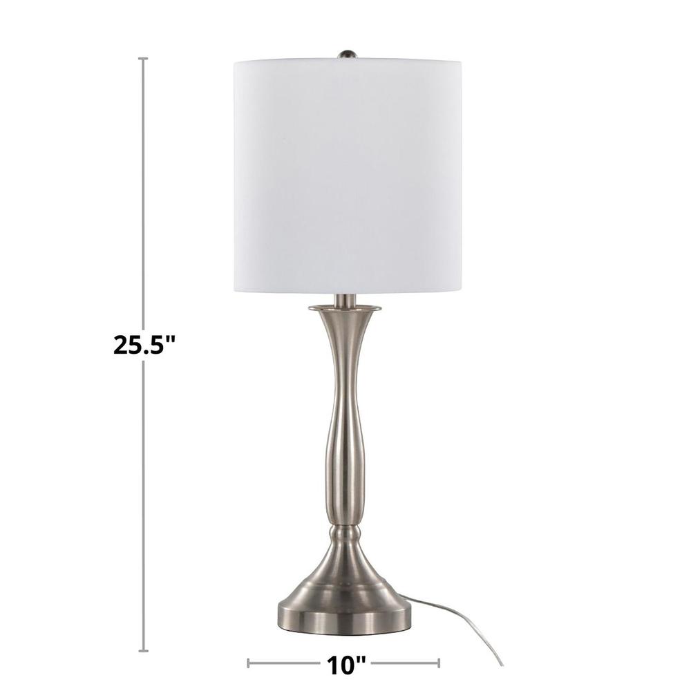 Brushed Nickel, White Linen Sawyer 25" Metal Table Lamp With USB - Set of 2. Picture 6