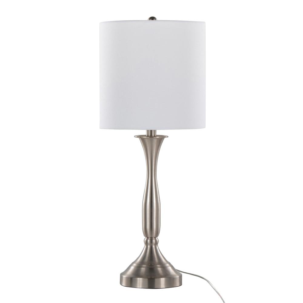 Brushed Nickel, White Linen Sawyer 25" Metal Table Lamp With USB - Set of 2. Picture 5