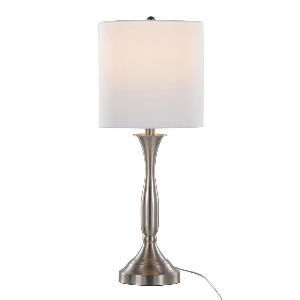 Brushed Nickel, White Linen Sawyer 25" Metal Table Lamp With USB - Set of 2. Picture 2