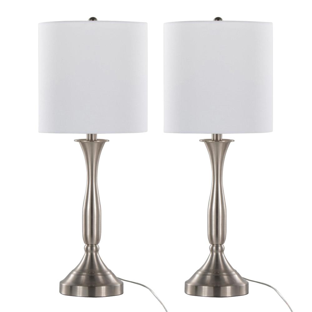 Brushed Nickel, White Linen Sawyer 25" Metal Table Lamp With USB - Set of 2. Picture 1
