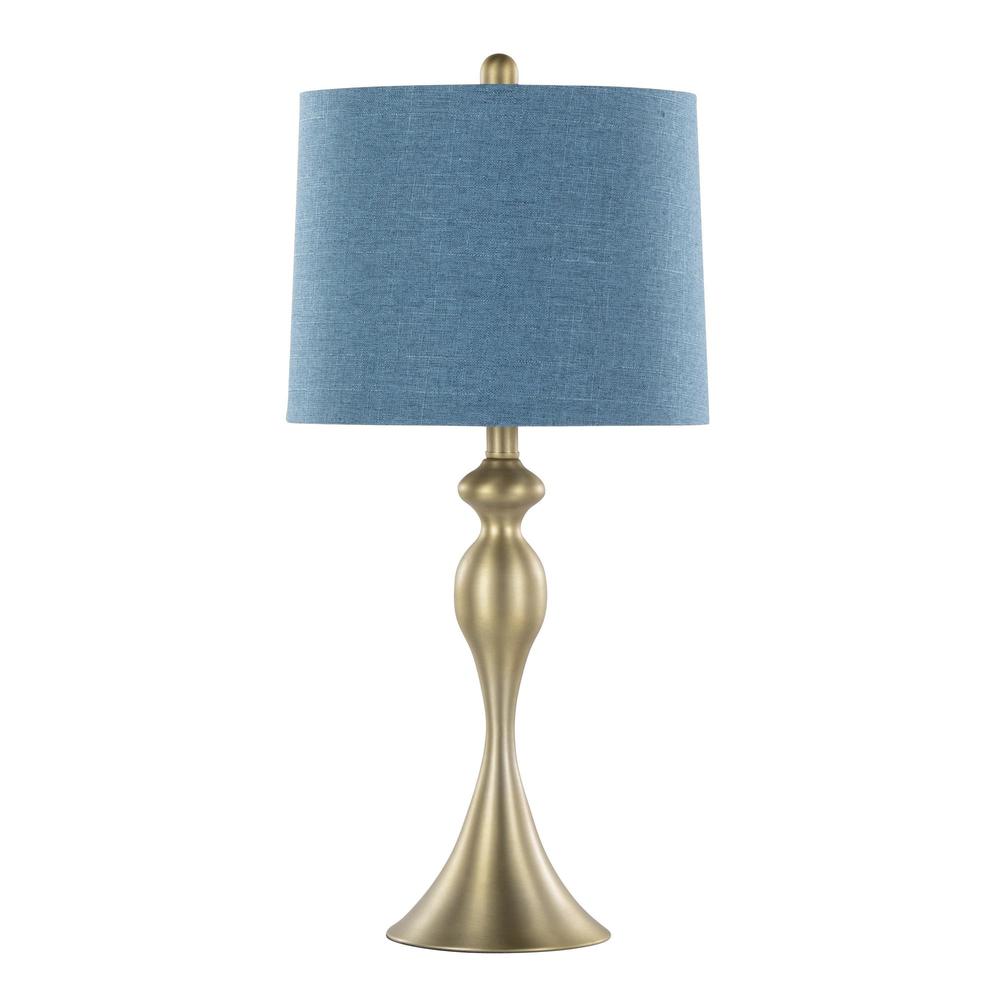 Gold Metal, Moroccan Blue Linen Ashland 27" Metal Table Lamp - Set of 2. Picture 3