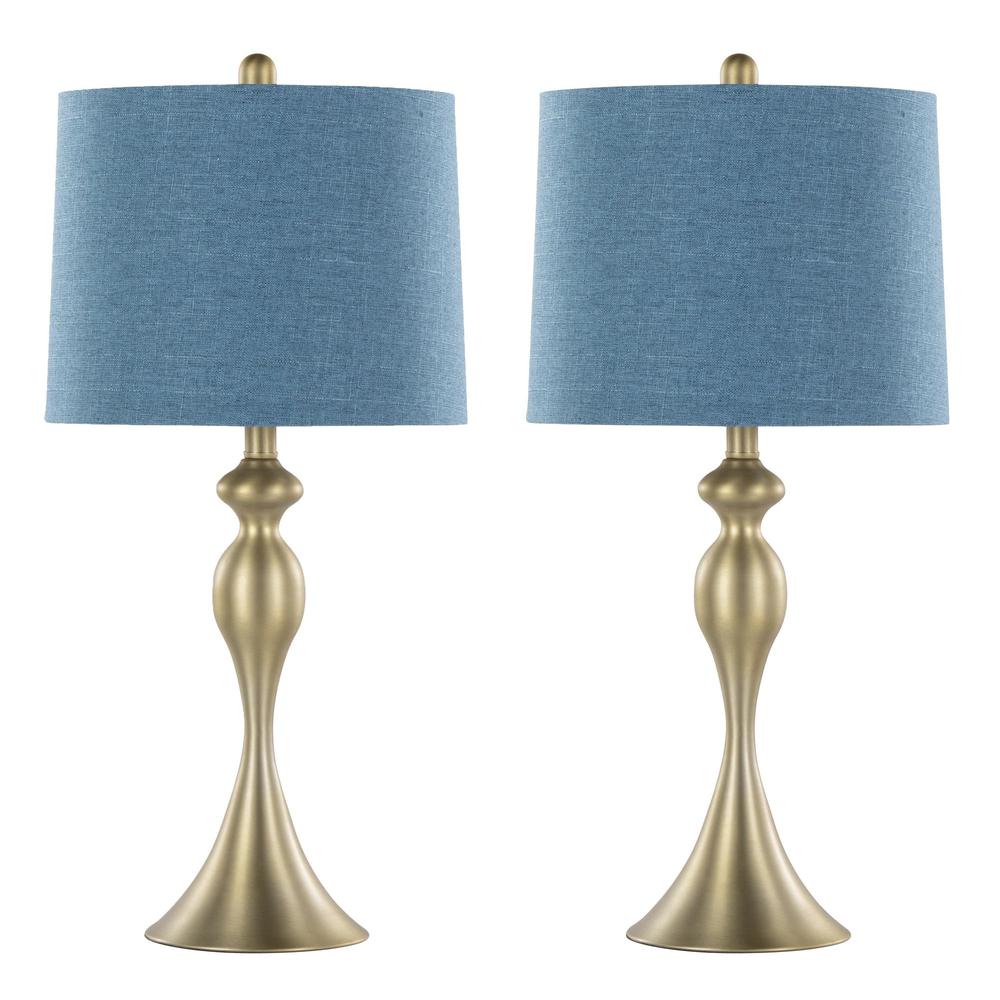 Gold Metal, Moroccan Blue Linen Ashland 27" Metal Table Lamp - Set of 2. Picture 1
