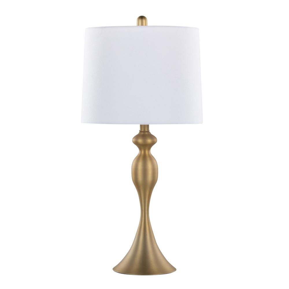 Gold Metal, White Linen Ashland 27" Metal Table Lamp - Set of 2. Picture 3