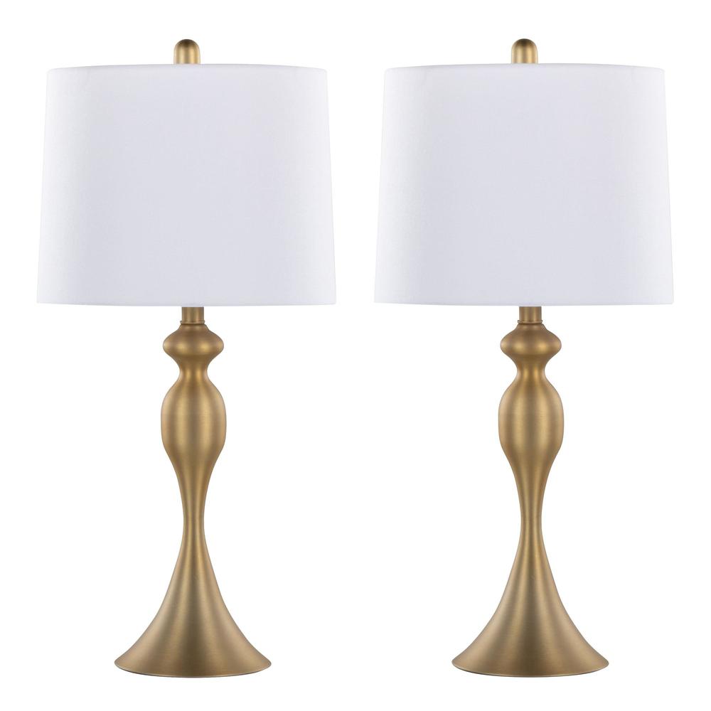 Gold Metal, White Linen Ashland 27" Metal Table Lamp - Set of 2. Picture 1