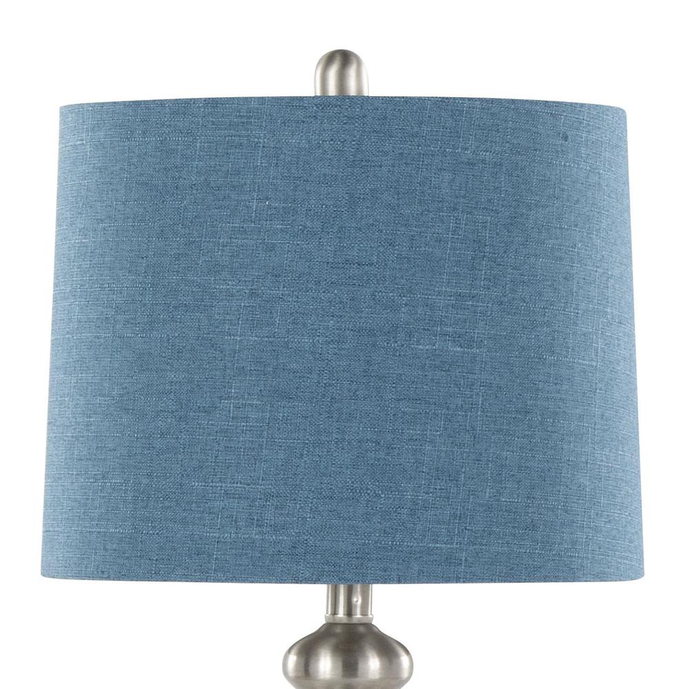 Brushed Nickel, Moroccan Blue Linen Ashland 27" Metal Table Lamp - Set of 2. Picture 5