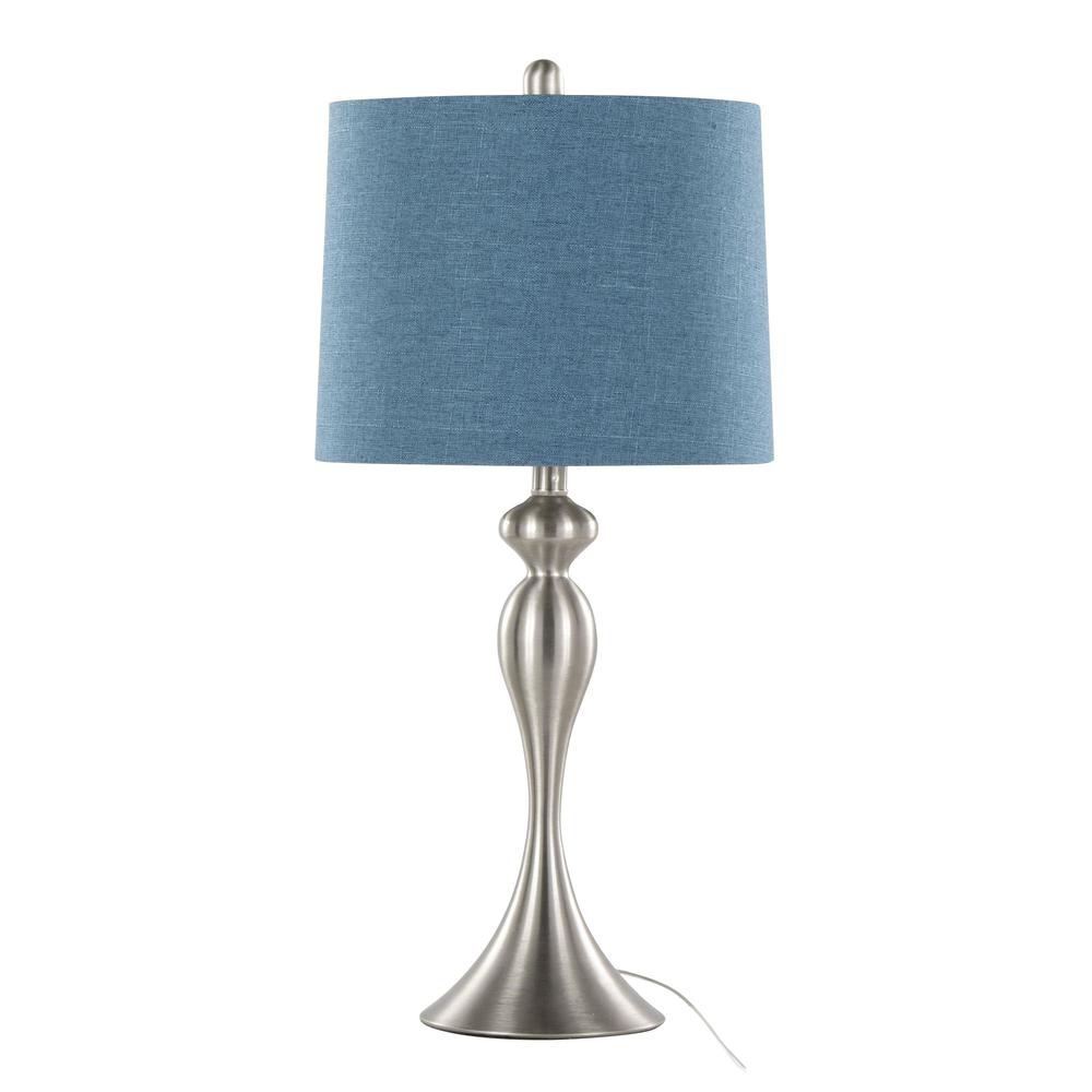 Brushed Nickel, Moroccan Blue Linen Ashland 27" Metal Table Lamp - Set of 2. Picture 3