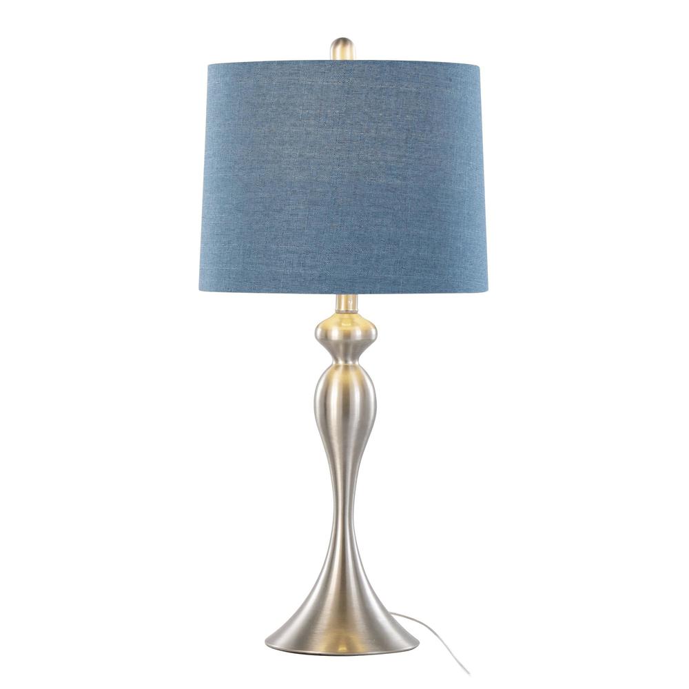 Brushed Nickel, Moroccan Blue Linen Ashland 27" Metal Table Lamp - Set of 2. Picture 2
