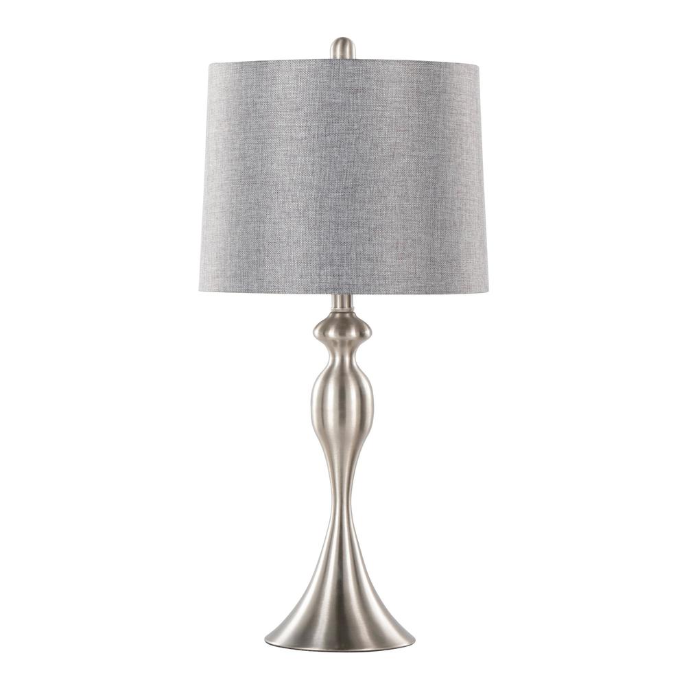 Brushed Nickel, Grey Linen Ashland 27" Metal Table Lamp - Set of 2. Picture 3