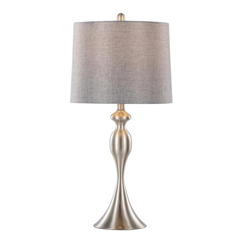 Brushed Nickel, Grey Linen Ashland 27" Metal Table Lamp - Set of 2. Picture 2