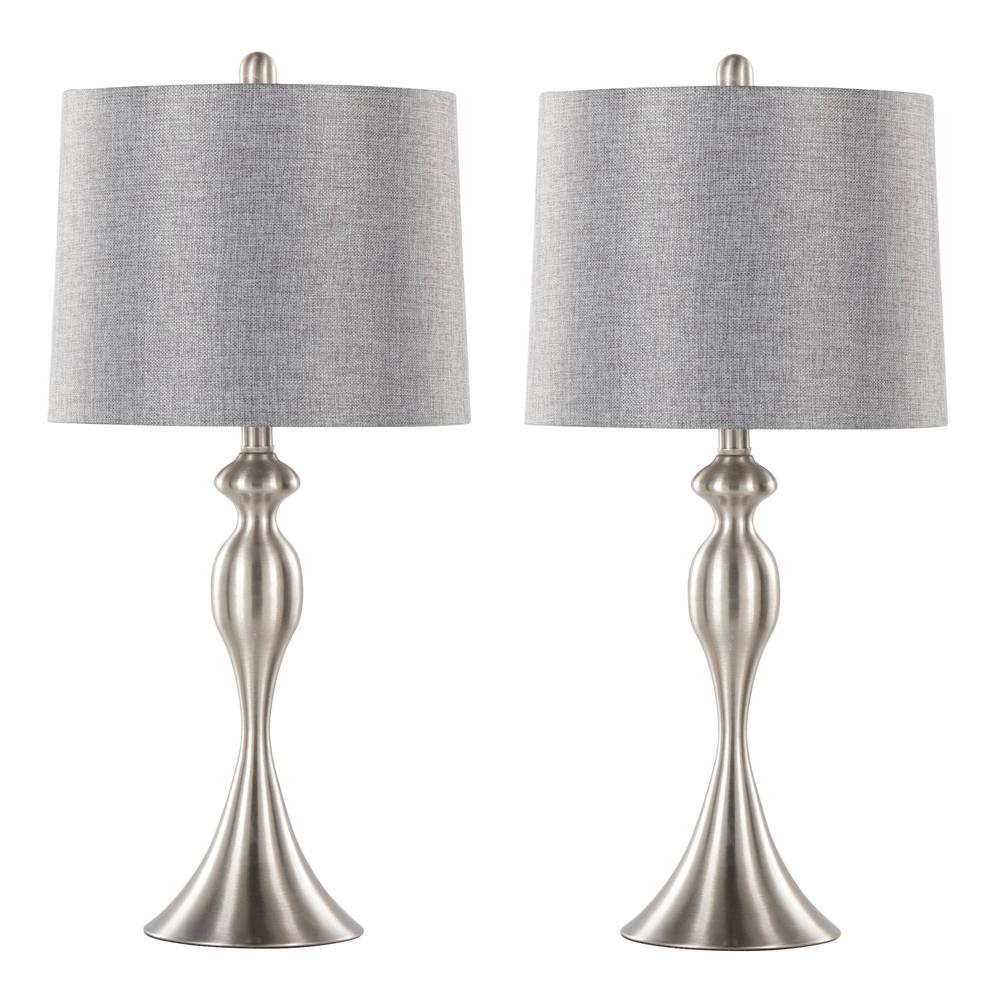 Brushed Nickel, Grey Linen Ashland 27" Metal Table Lamp - Set of 2. Picture 1