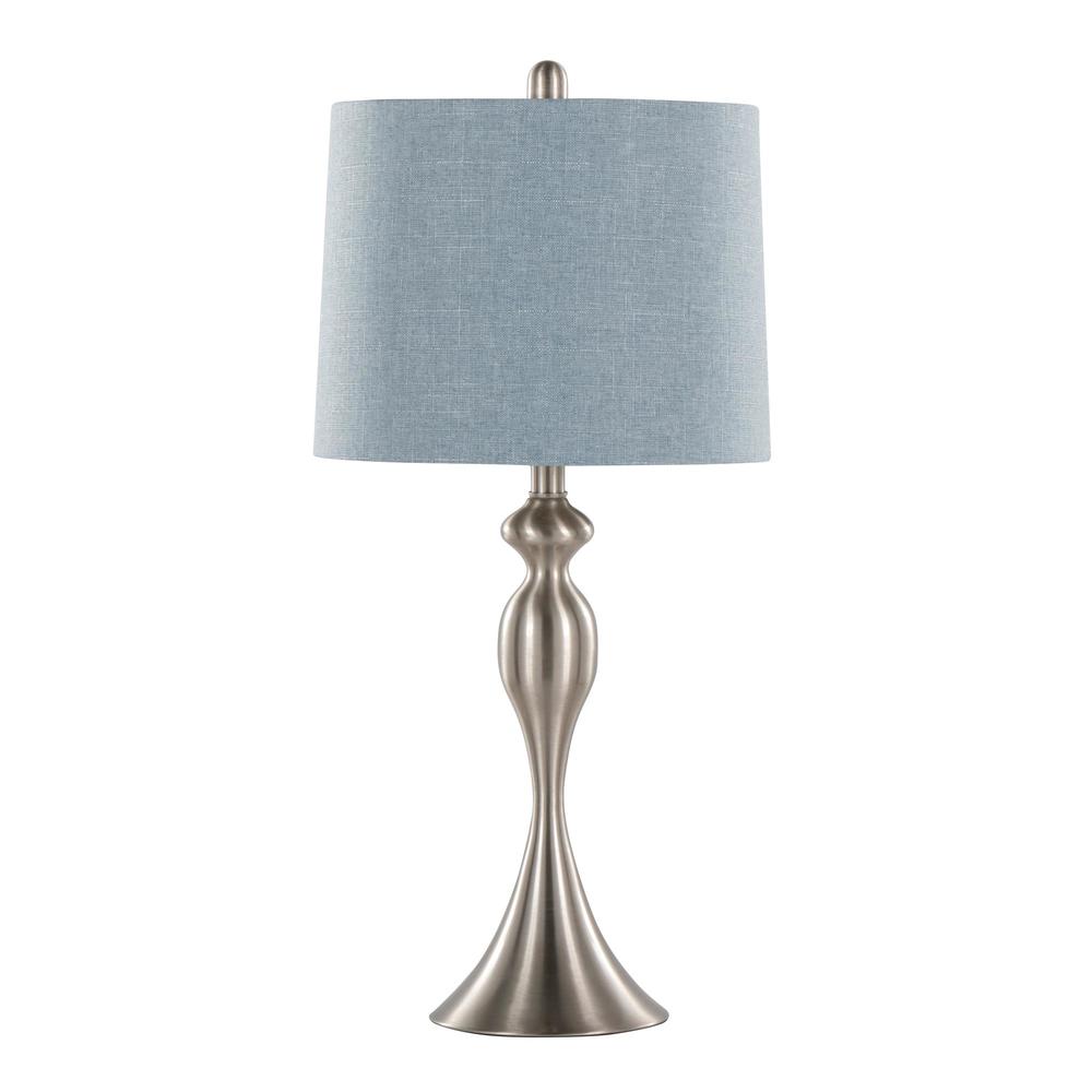 Brushed Nickel, Light Blue Linen Ashland 27" Metal Table Lamp - Set of 2. Picture 3