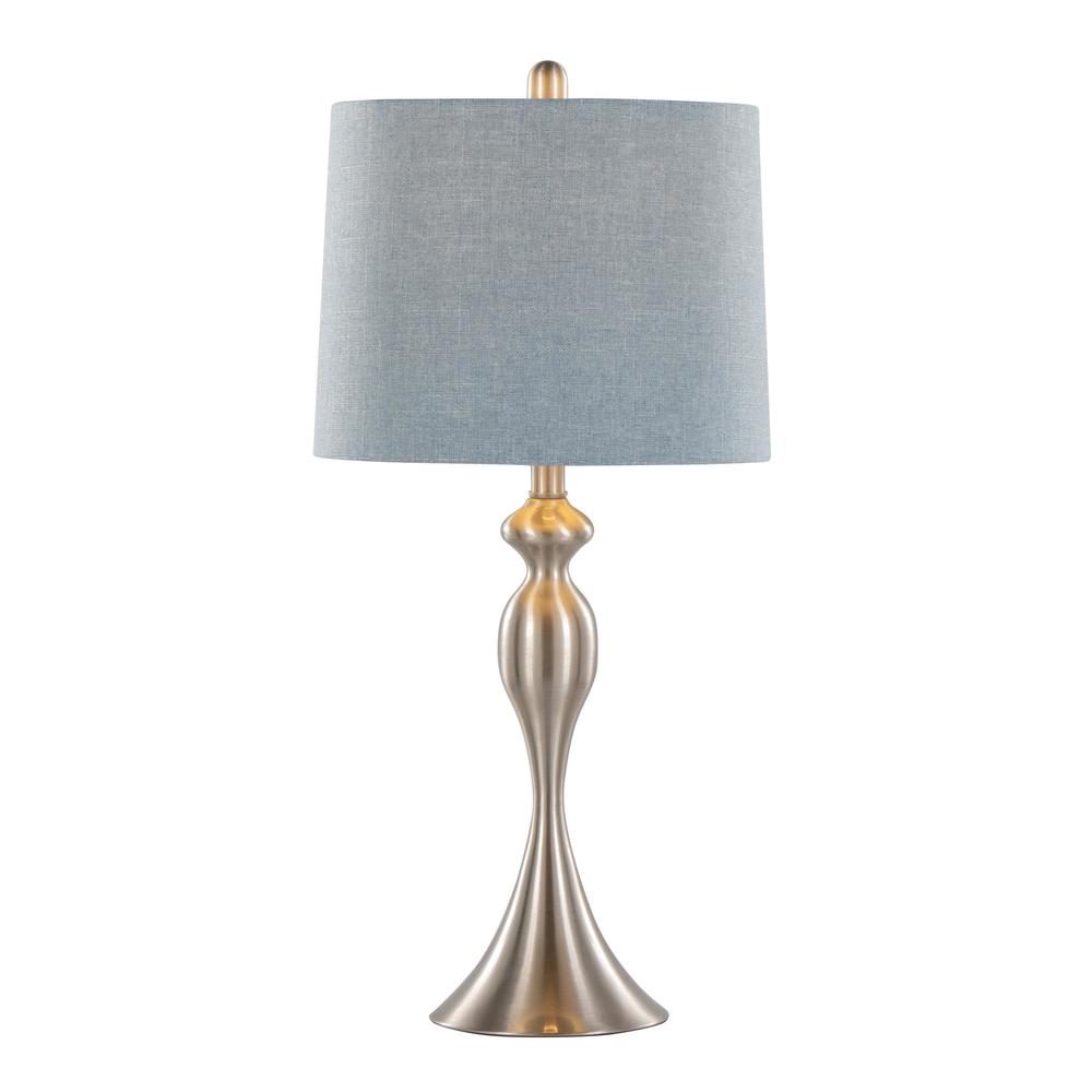 Brushed Nickel, Light Blue Linen Ashland 27" Metal Table Lamp - Set of 2. Picture 2