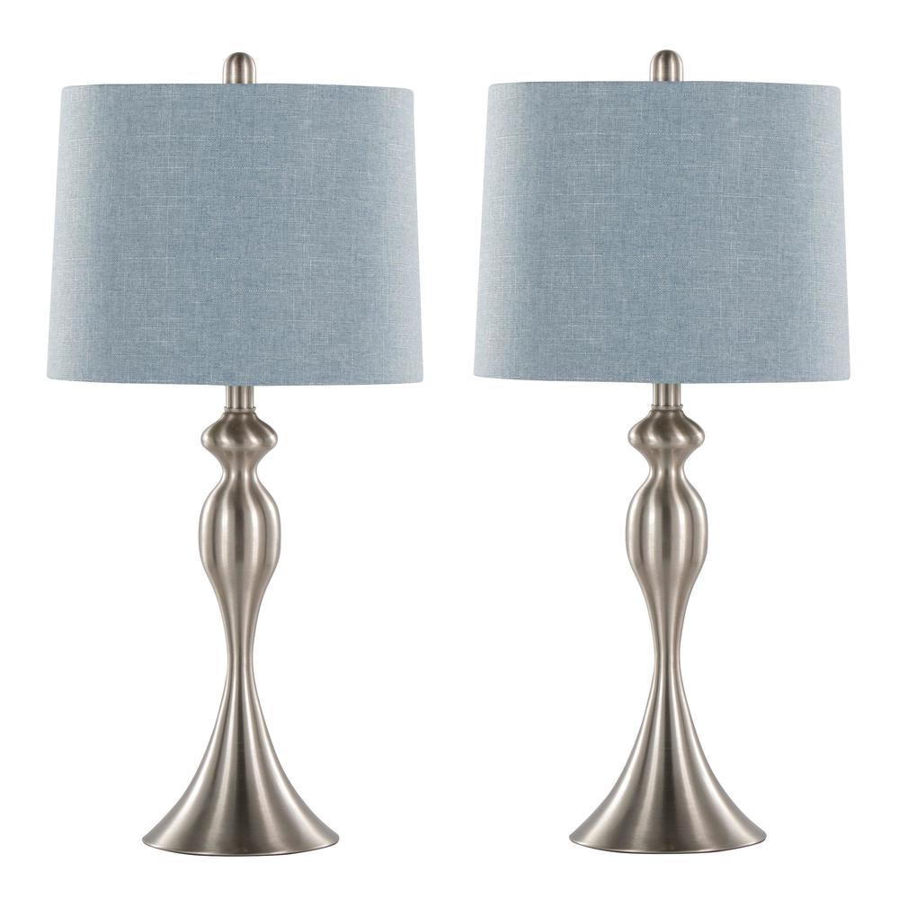 Brushed Nickel, Light Blue Linen Ashland 27" Metal Table Lamp - Set of 2. Picture 1