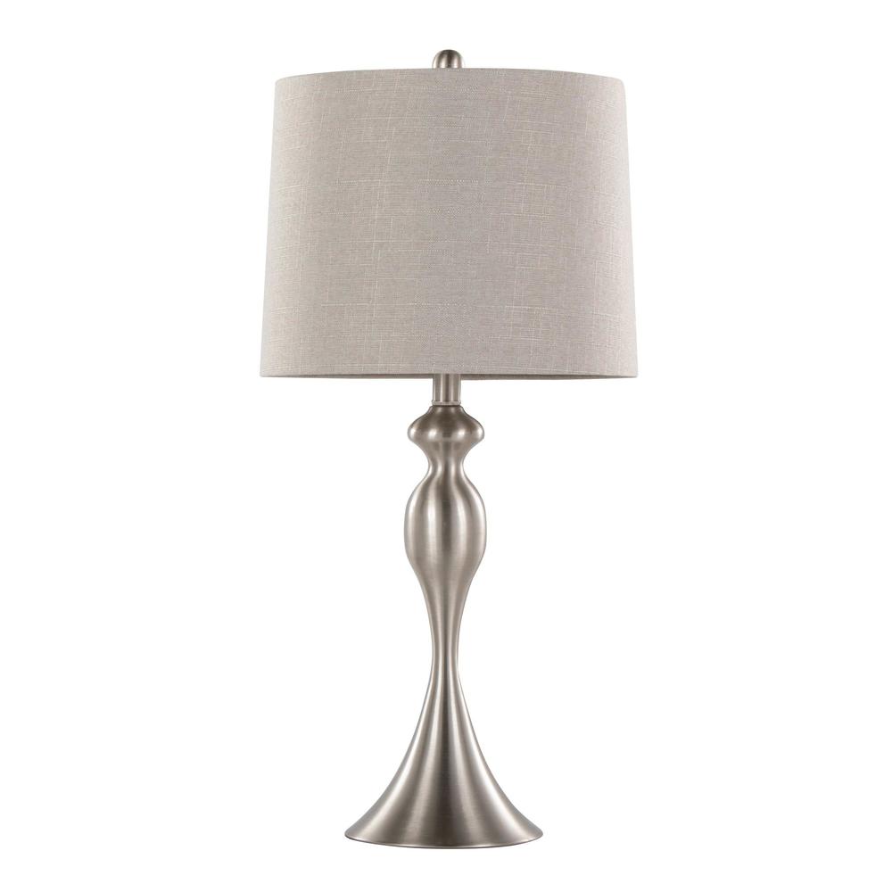 Brushed Nickel, Light Grey Linen Ashland 27" Metal Table Lamp - Set of 2. Picture 3