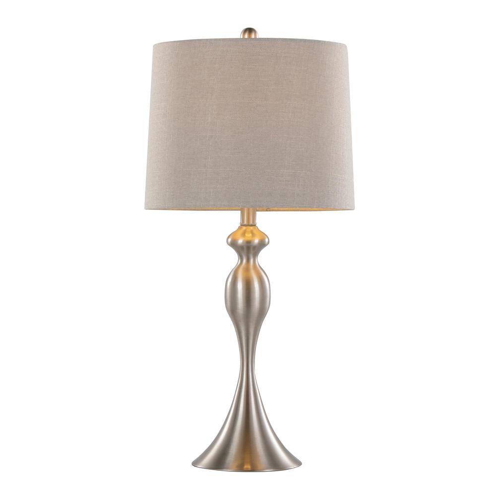 Brushed Nickel, Light Grey Linen Ashland 27" Metal Table Lamp - Set of 2. Picture 2