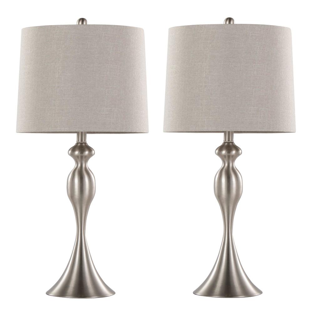 Brushed Nickel, Light Grey Linen Ashland 27" Metal Table Lamp - Set of 2. Picture 1